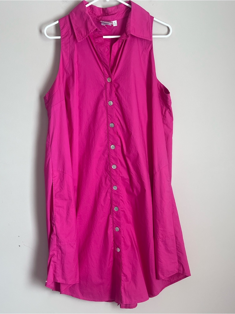 Finley Shirt Dress Sleeveless Sz Large Button Down Swing Dress Pink